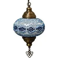 Halay Oosterse lamp - hanglamp blauw - 1 stuk - handgemaakt mozaïek glas