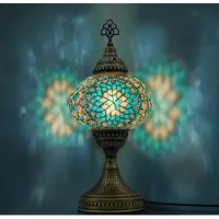Halay Mozaïeklamp, handgemaakte nachtlamp, Turks, Arabisch, oriëntaals, Marokkaans tafellamp in turquoise