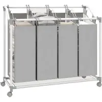 HOMCOM wasmand - met 4 vakken - met wielen - grijs