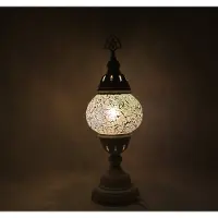 Halay Turkse Lamp - Wit Mozaïek Lamp - Tafellamp - Marokkaanse Lamp - Oosterse Lamp - Recht Hoog model - bol diameter Ø 12 cm - Hoogte 42 cm - Authentiek - Handmade - Kleurrijk -