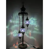 Halay Turkse mozaïek vloerlamp - Marokkaanse lamp in blauw met 3 lampenkappen - Handgemaakt en authentiek