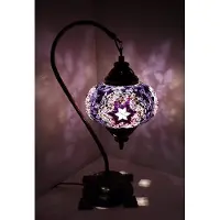 Halay Turkse tafellamp met een 12 cm mozaïekbol in paars – Handgemaakte, oosterse lamp voor sfeervolle verlichting