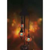 Halay Turkse mozaïek vloerlamp, handgemaakt, multicolor, met 3 glazen bollen, 100 cm hoog, in oosterse stijl