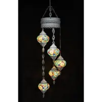 Halay Hanglamp multicolour blauw glas mozaïek 5 bollen Turkse Oosterse Crèmewit Marokkaanse kroonluchter