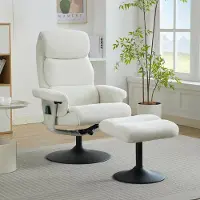 STILVORA Relaxfauteuil 77 x 75,5 x 100 cm - 5 Punt Massage Met Verwarming En 140 Graden Kantelbaar - Met Voetenbank - Chenille Wit