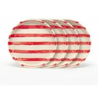 Vtwonen - Borden - Gebaksbord - Strepen - Rood - Set van 4 - Keramiek - 13cm