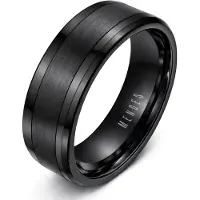 Mendes Wolfraam heren ring zwart gebostelde streep 8mm-20mm