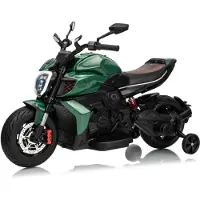 Vrooomy Ducati x Bentley Diavel V4 Elektrische kinderfiets 12V (3–6 jaar) – Officieel gelicenseerd, met EVA-banden, stabilisatorwielen en Bluetooth – Elektrische kinderfiets – Groen