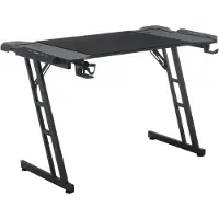 NaiZy 140x60cm Vrijstaand bureau Gamer Computertafel Ergonomische Gamingtafel Kantoortafels met draadgat, bekerhouder en hoofdtelefoonaansluiting, pc-gamingtafel met LED