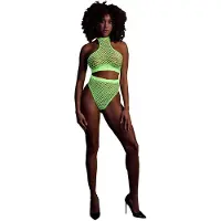 Ouch! Glow in the Dark Top met hoge Taille Slip - Groen
