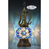 Halay Turkse Ibrik tafellamp - handgemaakt blauw bruin - 1 stuk - voor binnen en buiten gebruik