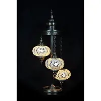 Halay Turkse Lamp - Vloerlamp Mozaïek - 3 Bollen - Handgemaakt Wit met Gekleurd Glas