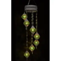 Halay Hanglamp multicolour groen wit glas mozaïek Oosterse lamp kroonluchter Crèmewit 7 bollen