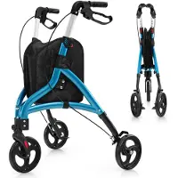 Costway Rollator opvouwbaar en licht, met zitting, loophulp, 6-voudig in hoogte verstelbaar, driewieler, smal, loopwagen met tas en rem, aluminium frame, inklapbaar, voor senioren en volwassenen