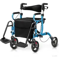 Costway Rollator opvouwbaar en licht, met zitting, 2-in-1 rolstoel en reis-ollator, loophulp, 6-voudig in hoogte verstelbaar, loopwagen met tas, rem en stokhouder, aluminium, inklapbaar, voor senioren