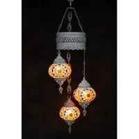 Halay Oosterse lamp 3 glazen multicolur oranje bollen mozaiek kroonluchter
