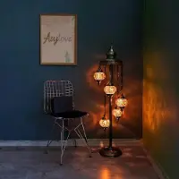 Halay Handgemaakte Turkse staande lamp met 5 gekleurde glazen bolletjes – een oosterse mozaïeklamp voor sfeervolle verlichting