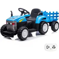 Vrooomy Elektrische Tractor 2 tot 5 jaar – Robuust Accuvoertuig met Verwijderbare Aanhanger & Soft-Brake – Li-ion Kindertractor met Afstandsbediening, EVA-rubberen banden & MP3 – Blauw
