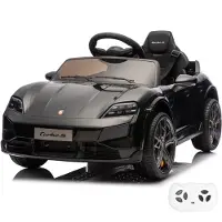 Vrooomy Porsche Taycan Turbo S 12V Elektrische Kinderauto 1 tot 5 jaar – Officieel Gelicentieerd met Vernieuwde Li-ion Accu – Luxe Sportwagen met Afstandsbediening, LED & Soft-Start – Zwart
