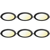 BES LED LED Downlight Inbouwspot Dimbaar 6 Stuks - Brinton Thin - 18W 1800lm 120° Bundelhoek - Aanpasbare Lichtkleur 3000K-4000K-6500K - IP40 - Rond - Zwart - Ø229mm Buitenmaat - Ø205mm Zaagmaat