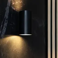LUSENZ HOFTRONIC – Giove nero wandlamp rond – Dimbaar – Up en downlight – GU10 fitting – Mat zwart aluminium – IP20 – Binnengebruik