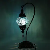 Halay Turkse mozaïeklamp - Tafel lamp met zwanenhals - Marokkaanse lamp - Diameter 12 cm, hoogte 43 cm - Handgemaakt en kleurrijk