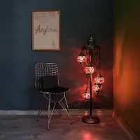 Halay Handgemaakte Turkse staande lamp met 5 glazen bollen - Oosterse vloerlamp met mozaïekdesign - Rood