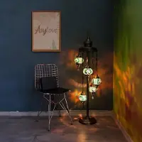 Halay Handmade vloerlamp - Turkse lamp met 5 bollen - Mozaïek in groen - Uniek design voor sfeervolle verlichting
