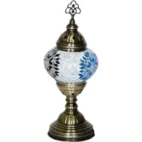 Halay Oosterse mozaïek tafellamp, lichtblauw, 30 cm hoog, 13,5 cm diameter, E14 fitting, geschikt voor LED en spaarlampen