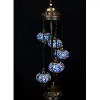 Halay Turkse lamp - staande lamp blauw - 5 bollen - handgemaakt mozaïek - 120 cm hoog