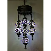 Halay 7 globe glas paars Mozaïek Turkse hanglamp Oosterse kroonluchter