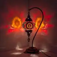 Halay Handgemaakte Turkse tafellamp, boogmodel, rood – Oosterse mozaïeklamp voor sfeervol licht