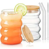 LONGZIMING -Glas - Borosilicaatglas - Geribbeld - Golvend - Vaatwasmachinebestendig - Huishouden Bar Dessert Zaak Kantoor Kinderkamer - 2 stuks - transparant