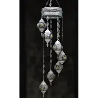 Halay Hanglamp multicolour glas blauw mozaïek Oosterse lamp kroonluchter Crèmewit 7 bollen