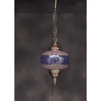 Halay Hanglamp - Mozaïek Lamp Oosterse Lamp Hoogte 53 cm Handgemaakt blauw taupe