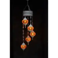 Halay Hanglamp multicolour bruin glas mozaïek 5 bollen Turkse Oosterse Crèmewit Marokkaanse kroonluchter