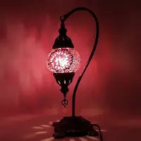 Halay Turkse mozaïeklamp - Handgemaakte bureaulamp met zwanenhals - Ø 12 cm, hoogte 43 cm - Authentiek en kleurrijk