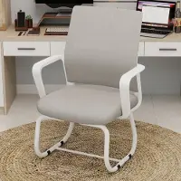 OKWISH Bureaustoel Minimalistisch Modern - Ademende Netleuning En Stabiel Sledeframe - Voor Thuiswerk En Studie - Metaal Hout Stof - Grijs Wit