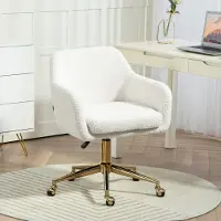 OKWISH Bureaustoel 60 x 61 x 79-88 cm - In Hoogte Verstelbaar - 360 Graden Draaibaar Voor Kantoor - Polyester - Crèmewit