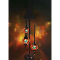 Halay Turkse staande lamp met kleurrijk sterrenmozaïek, 3 glazen bollen, handgemaakt, 100 cm hoog, E-14 fitting