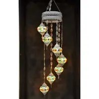 Halay Hanglamp multicolour glas zilver mozaïek Oosterse lamp kroonluchter Crèmewit 7 bollen