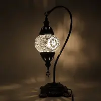 Halay Turkse mozaïeklamp - Bureaulamp met zwanenhals - Marokkaanse lamp - Diameter 12 cm, hoogte 43 cm - Handgemaakt en kleurrijk