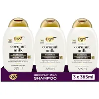 OGX Coconut Milk Shampoo, Hydrateert & Verzacht, Sulfaatvrij, Tropische Kokosgeur, Voor Droog & Dof Haar, 3x385 ml