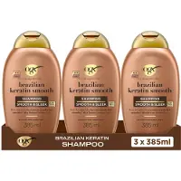 OGX Shampoo Brazilian Keratine Smooth, Kokosolie & Keratine, Anti-Pluis & Glans, Voor Krullend of Golvend Haar, Sulfaatvrij, Verstevigt & Verzacht, 3x385 ml