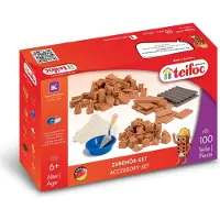 Teifoc Bouwdoos – Accessoires Set – 100 onderdelen – Echte mini Bakstenen met Cement, Kom en Troffel – Aanvulset voor bouwsets – Vanaf 6 Jaar