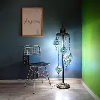 Halay Turkse lamp - vloerlamp met 5 mozaïek glazen - handgemaakt - blauw - sfeervolle verlichting