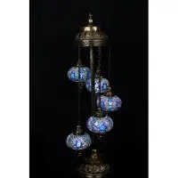 Halay Turkse staande lamp - Oosterse lamp - Blauw - 5 mozaïekglazen bolletjes - Handgemaakt - 120 cm hoog