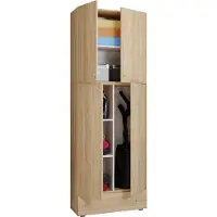 VCM Houten bezemkast | 6 vakken | Afmetingen: H. 200 x B. 70 x D. 39 cm | Huishoudelijke kast | Multifunctionele kast | Extra lade - Lona