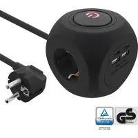 InLine stekkerdoos | 3 contacten | USB-A + USB-C | zwart | 2 meter