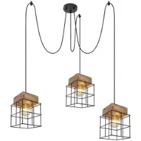 Globo Lighting Hanglamp 3 vlammen vintage eetkamerlamp hout vintage hanglamp, metaal zwart bruin, 3x E27 stopcontacten, DxH 20x300 cm